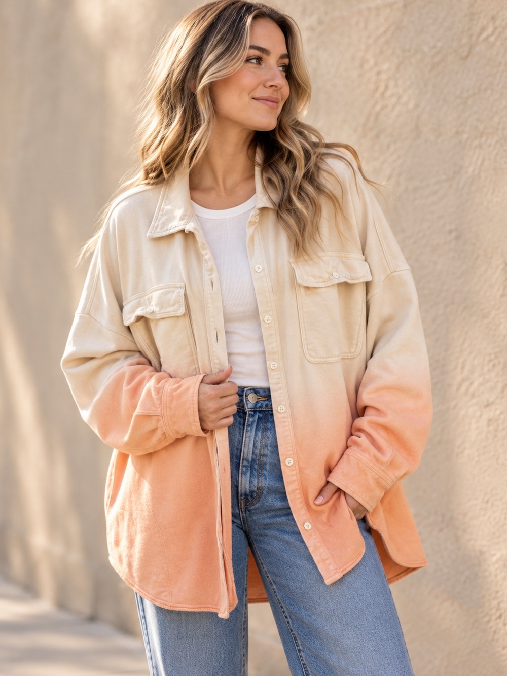 OFFLINE by Aerie Peace to Cream Ombre Oversized Shacket With Pockets XXL